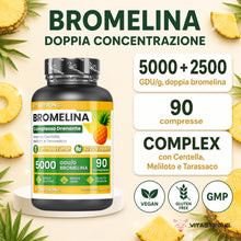 Carica l'immagine nel visualizzatore di Gallery, Bromelina Complesso Drenante Forte 5000+2500 GDU Centella Tarassaco 90 cpr