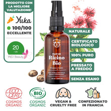 Carica l&#39;immagine nel visualizzatore di Gallery, Bionoble Olio di Ricino Biologico 50ml - 100% Puro, Naturale, Pressato a Freddo - Ciglia, Sopracciglia, Capelli, Barba, Unghie - Vegan Castor Oil - Bottiglia di Vetro + Pipetta + Pompa