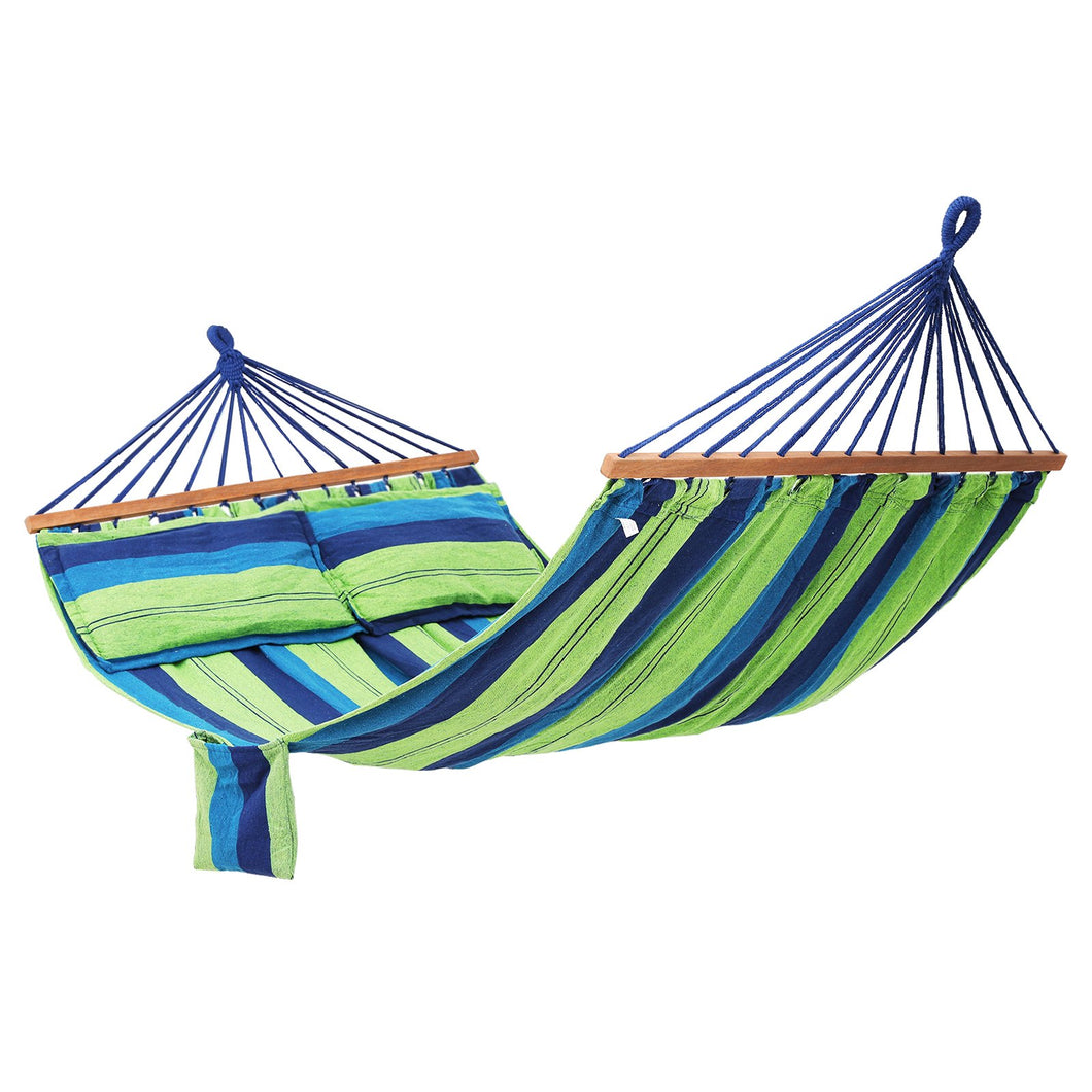 SONGMICS Amaca di Stoffa Portatile da Campeggio e Giardino, Telo con Barre Trasversali, 210 x 150 cm, Portata Max. 300 kg, Strisce Multicolore GDC22L