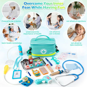 Sundaymot Valigetta Dottore Bambini, kit Dottoressa Bambina, con Vero stetoscopio, termometro, camice da medico e borsa da medico portatile, Gioco di Ruolo per Ragazze e Ragazzi di 3, 4, 5 Anni