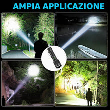Carica l'immagine nel visualizzatore di Gallery, Torcia LED Professionale Ricaricabile 90000 lumen Super Luminosa,Torcia Potente 2600 mAh USB ad Alta Capacità IPX6 Imper
