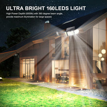 Carica l'immagine nel visualizzatore di Gallery, Lampada solare a 160 LED per esterni con sensore di movimento, impermeabile IP65, luce diurna 6500 K, angolo di diffusio