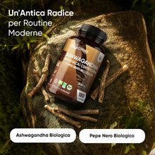 Carica l'immagine nel visualizzatore di Gallery, Ashwagandha e Pepe Nero Bio, 180 Capsule Vegane, 6 Mesi di Scorta Bio