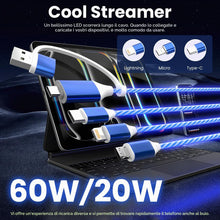 Carica l'immagine nel visualizzatore di Gallery, LED Light Up iPhone Flowing Multi Charging Cable 3-in-2 Charger Cables [MFi Certified ] Cavo Lightning con USB-C&amp;Micro U
