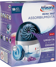 Carica l'immagine nel visualizzatore di Gallery, Ariasana Aero 360° kit assorbiumidità, deumidificatore ricaricabile non elettrico, assorbi umidità contro condensa e muffa, 1 dispositivo e 1 ricarica Tab lavanda da 450g