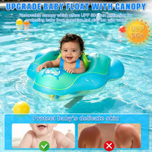 Carica l'immagine nel visualizzatore di Gallery, Salvagente Neonato con Parasole, Salvagente Gonfiabile per Piscina Regolabile Doppio Airbag Anello, Anello di Nuoto per Bambini per Bambini da 6 a 36 Mesi (Blu)