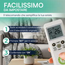 Carica l'immagine nel visualizzatore di Gallery, TEMPO DI SALDI Telecomando Universale Condizionatore multifunzione compatibile con oltre 1000 modelli, Telecomando Aria 