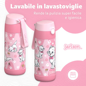 Jarlson® Borraccia Bambini Acciaio Inox, Bottiglia Termica, Senza BPA, Bottiglia Acqua con Cannuccia, Termos 350 ml (Gatto 2, 350)