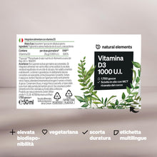 Carica l'immagine nel visualizzatore di Gallery, Vitamina D3 – 1000 I.U. per goccia – 50 ml (1750 gocce) – natural elements – In olio MCT di cocco – Integratore Vitamin 