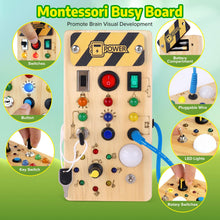 Carica l'immagine nel visualizzatore di Gallery, Giochi Bambini 1 anno Busy Board Montessori Gioco Bambino Regalo Bambino 1 2 3 anni Lavagna Montessori Sensoriale con Interruttore Luminoso a Led in Legno Attività Educative Giocattoli Da Viaggio