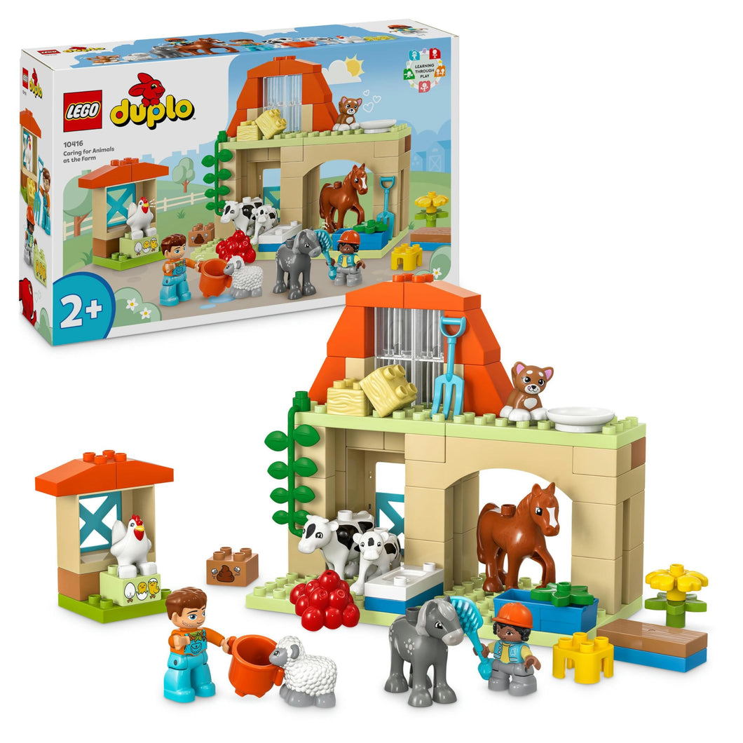 LEGO DUPLO Cura degli Animali di Fattoria Giocattolo, Gioco di Ruolo Educativo per Bambini e Bambine da 2 Anni in su con Figure di Cavalli, Mucche e Galline, Set Prescolastico per Apprendimento 10416