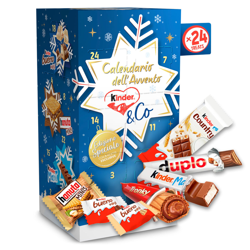 Kinder & Co - Calendario Avvento 2025, 24 Cioccolatini e Snack Assortiti Kinder & Ferrero, Edizione con Due Ricette Speciali, Idea Regalo, Confezione da 295 gr