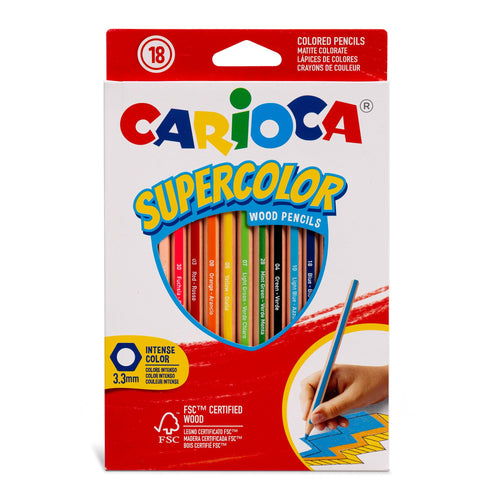 Carioca Supercolor - Confezione da 18 Matite Colorate Esagonali. Colori Assortiti e Intensi, Ideali per Disegnare e Colorare