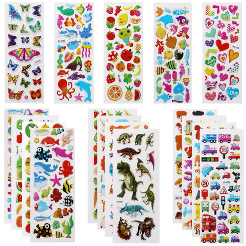 Vicloon Adesivi per Bambini 550+ Adesivi 3D, Puffy Adesivi per Regali Gratificanti Scrapbooking Inclusi Animali, Pesci, Dinosauri, Numeri, Frutta, Camion, Aeroplani e Altro(22 Fogli)