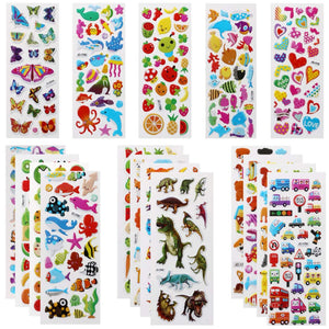 Vicloon Adesivi per Bambini 550+ Adesivi 3D, Puffy Adesivi per Regali Gratificanti Scrapbooking Inclusi Animali, Pesci, Dinosauri, Numeri, Frutta, Camion, Aeroplani e Altro(22 Fogli)