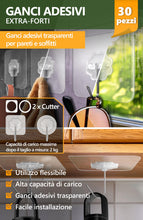 Carica l'immagine nel visualizzatore di Gallery, 4smile Ganci adesivi trasparenti extra forti, 30 pezzi, portata 10 kg, impermeabili e resistenti alle intemperie, per ba