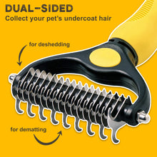 Carica l'immagine nel visualizzatore di Gallery, Pawradise Deshedding - Spazzola per cani e gatti, a doppia faccia, per la toelettatura del sottopelo giallo
