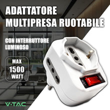 Carica l'immagine nel visualizzatore di Gallery, V-TAC Multipresa Triplo Adattatore Salvaspazio - 2 Prese Laterali 10/16A Bipasso e una Frontale 10/16A Bipasso Shuko con