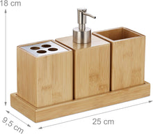 Carica l'immagine nel visualizzatore di Gallery, Relaxdays Set Bagno, Confezione 4 Accessori in bambù, Portaspazzolino, Porta Dentifricio, Portasapone &amp; Vassoio,Naturale