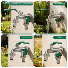 Carica l'immagine nel visualizzatore di Gallery, Rubinetto Giardino, Rubinetto Doppio Giardino con Attacco da 1/2 e 3/4 di Pollice, Rubinetto da Giardino Antiruggine e R