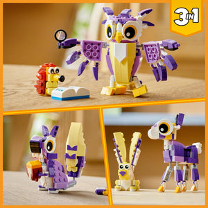 LEGO Creator 3 in 1 Creature della Foresta Fantasy, Set con Animali Giocattolo da Costruire tra cui Gufo, Coniglio, Cervo, RIccio e Scoiattolo, Giochi per Bambini e Bambine da 7 Anni in su 31125