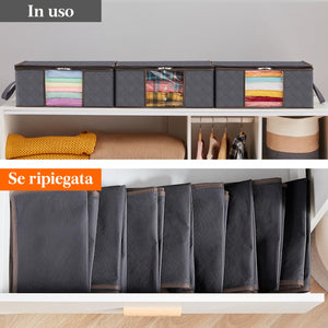 Lifewit 3 Pezzi 35L Scatole per Vestiti, Scatola per Armadio Pieghevole, scatoloni per trasloco, contenitori sottoletto per Coperte, Biancheria da Letto, Grigio