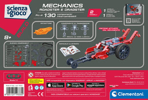 Clementoni Scienza e Gioco Build - Roadster e Dragster, Set di Costruzioni Bambini di 8+ Anni, Modellini Auto da Corsa per Scoprire Meccanica e Ingegneria, Made in Italy, Lingua Italiana, 19333
