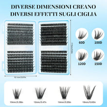 Carica l'immagine nel visualizzatore di Gallery, VEGCOO 560 Pezzi Ciglia Finte Extension Ciglia, 60-100-120-150D Curl Ciglia Finte Ciuffetti, 10-16mm Kit Eyelash Extensi
