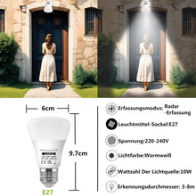 Carica l'immagine nel visualizzatore di Gallery, LED Lampada Sensore Movimento Crepuscolare 10W Bianco Caldo A60a