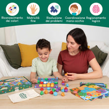 Carica l'immagine nel visualizzatore di Gallery, BONNYCO Gioco Chiodini per Bambini 2 Anni in Legno, 50 Schede e 32 Bottoni