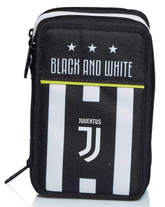 Seven Astuccio Scuola Juventus 3 Zip, Bianco Nero, Triplo Scomparto Completo di Matite, Penne e Pennarelli, Accessori Juventus Scuola, Accessori per Zaino Bambini e ragazzi