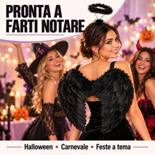 Carica l'immagine nel visualizzatore di Gallery, Ali celestiali e cerchietto scuro da angelo – Abito femminile con ali e ornamento nero – Travestimento nero da creatura 