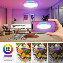 Carica l'immagine nel visualizzatore di Gallery, Plafoniera Led Soffitto, 24W 2160LM Lampada da Soffitto con Telecomando, Moderno 3000K-6500K 7 RGB Colore Plafoniere da 
