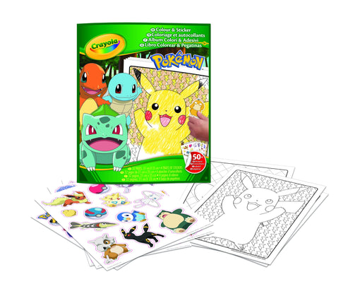 CRAYOLA - Album da colorare con sticker Pokemon, 32 Pagine Divertenti e 4 Fogli di Adesivi Inclusi, 04-2740G