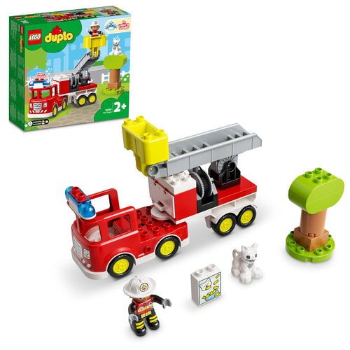 LEGO DUPLO Town Autopompa, Camion Giocattolo dei Pompieri con Luci, Sirena e Scala Mobile, Figure di Vigile del Fuoco e Gatto, Giochi per Bambini e Bambine da 2 Anni, Idee Regalo di Compleanno 10969