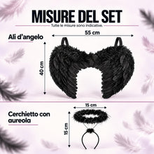 Carica l'immagine nel visualizzatore di Gallery, Ali celestiali e cerchietto scuro da angelo – Abito femminile con ali e ornamento nero – Travestimento nero da creatura 