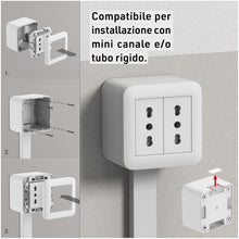 Carica l'immagine nel visualizzatore di Gallery, Electraline 60473 contenitore da superficie FIXA con due prese bivalenti (10/16A), Bianco, IP40, compatibile per install