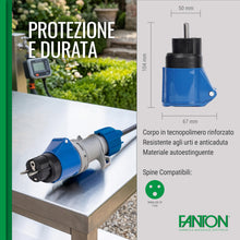 Carica l'immagine nel visualizzatore di Gallery, FANTON 78001-E Adattatore industriale, spina schuko 2P+T 16A, presa 2P+T 16A 200-250V 6h IP44