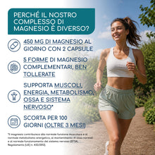 Carica l'immagine nel visualizzatore di Gallery, Magnesio Completo - Complex 5 in 1: Bisglicinato, Citrato, Malato, Carbonato e Ossido - 450 mg di magnesio elementare - 