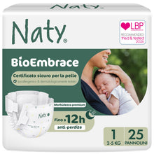 Carica l'immagine nel visualizzatore di Gallery, Naty BioEmbrace Pannolini Neonato, Taglia 1 (2–5kg), 25 pezzi