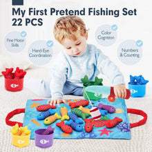 Carica l'immagine nel visualizzatore di Gallery, Gioco Pesca Magnetico per Bambini – Set Morbido in Tessuto con 15 Pesci e Secchielli, Giocattolo Educativo Montessori 1-