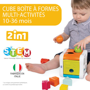 Chicco Cubo Incastra e Martella 2 in 1, Gioco Educativo per Bambini 10 Mesi - 3 Anni, con 4 Forme Geometriche, 2 Sfere e Martello Giocattolo, Multiattività