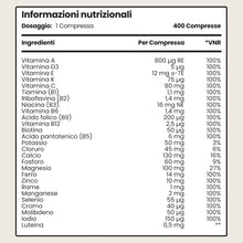 Carica l'immagine nel visualizzatore di Gallery, Multivitaminico Completo VitaBright Uomo e Donna | 400 Compresse (400 Giorni) | 27 Vitamine e Minerali | 100% NRV Tutte 