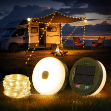 Carica l'immagine nel visualizzatore di Gallery, 10M Catena luminosa da campeggio arrotolabile, portatile 3 in 1, con 8 modalità di illuminazione, Solari &amp; USB ricaricab