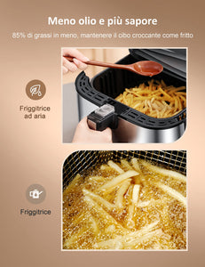 Innsky Friggitrice ad Aria 5,5 Litri, 1700W Friggitrice ad Aria Calda con 11 Programmi, Air Fryer con Funzione di Preriscaldamento, Sbrinamento, Keep Warm, Ricette Italiane