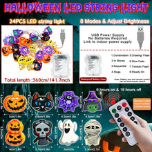 Carica l'immagine nel visualizzatore di Gallery, VEEKAY Luci Zucca Halloween,3.6M 24 LED Halloween Luci Stringa,Luci di Decorazione di Halloween,Pipistrello,Fantasma e Z