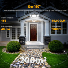 Carica l'immagine nel visualizzatore di Gallery, Faro LED da 150 W, 15.000 lm, proiettore per esterni con 3 teste regolabili, 6500 K, impermeabile IP66, per patio, veran