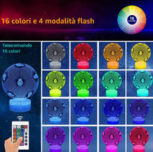 Carica l'immagine nel visualizzatore di Gallery, Calcio Lampade 3D Illusione Ottica Luce Notturna per Bambini, Telecomando 16 Cambia Colore Dimmerabile, Regalo Compleann