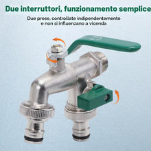 Carica l'immagine nel visualizzatore di Gallery, Rubinetto Giardino, Rubinetto Doppio Giardino con Attacco da 1/2 e 3/4 di Pollice, Rubinetto da Giardino Antiruggine e R