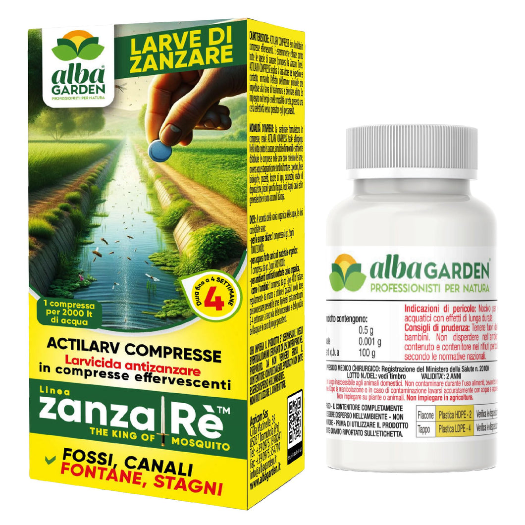 Albagarden Actilarv Compresse - Larvicida Zanzare Pastiglie - Insetticida Zanzare Giardino Da Esterno Per Disinfestazione Di Pozzetti, Accumuli Di Acqua E Stagni - Trattamento Antizanzare X 40 Gr